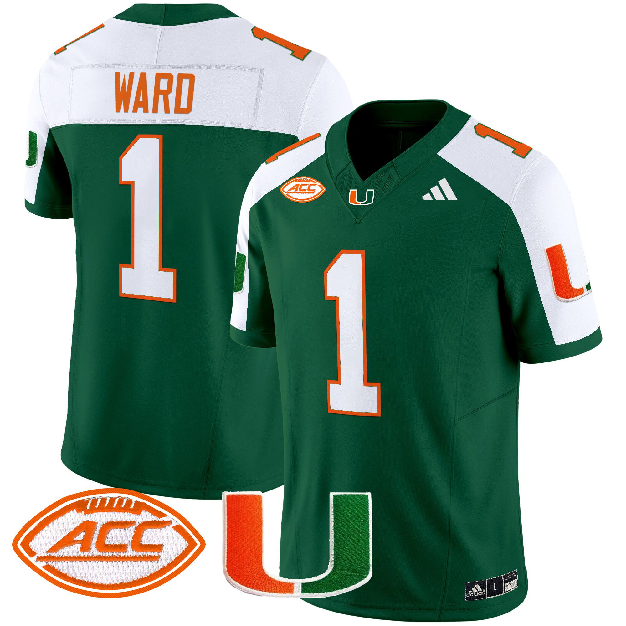 Men Miami Hurricanes #1 Ward Green 2024 Vapor Limited NCAA Jersey